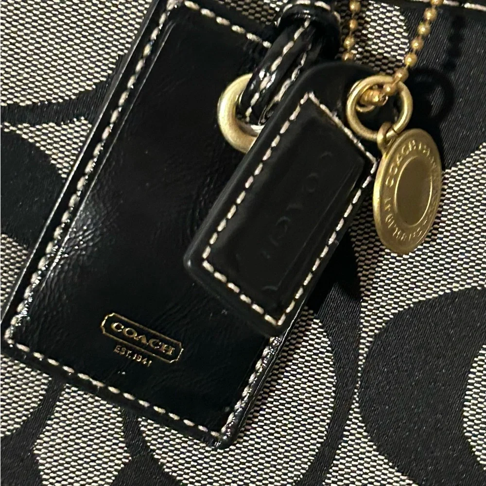 Coach Signature Black Gray Canvas Leather structured logo Shoulder Bag - Picture 8 of 16